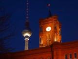 Rotes Rathaus (city hall) and Fernsehturm (TV tower), Berlin, Germany Rotes Rathaus (city hall) and Fernsehturm (TV tower), Berlin, Germany