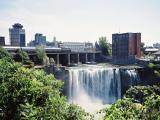 Amtrak's Maple Leaf crossing over the High Falls in downtown Rochester on its way to Toronto.