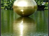 Goldene Kugel und Möwe im Weiher von Schloß Benrath
