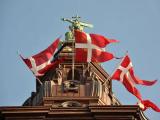 Danish flags on the tower of Christiansborg palace Danish flags on the tower of Christiansborg palace