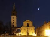 Night in the Czech Republic. Cathedral St. Stephen's in Litoměřice. To the left of the cathedral are the planets Jupiter and Venus.