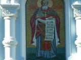 Modern mosaic icon of the Saint John of Kronestadt on the outer wall of the Cathedral