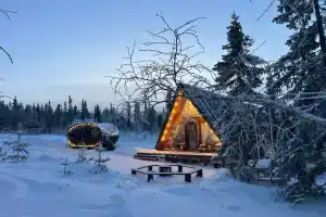Сказочный дом для отдыха с панорамной банькой на дровах Hygge House