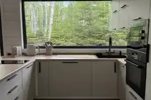 Дом в лесу с панорамной баней и чаном