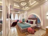 Lavender Theme Neo Modern Room with Purple Designer Bed&Extra Day Bed