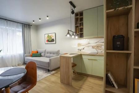 Современная студия Голубая с ванной у озера - 9